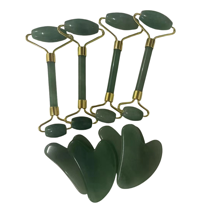 Wholesale 2 in 1 Gem Stone Gua Sha Scraper Skin Care Green Crystal Jade Rollers For Facial Massage