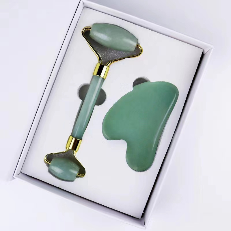 Wholesale 2 in 1 Gem Stone Gua Sha Scraper Skin Care Green Crystal Jade Rollers For Facial Massage