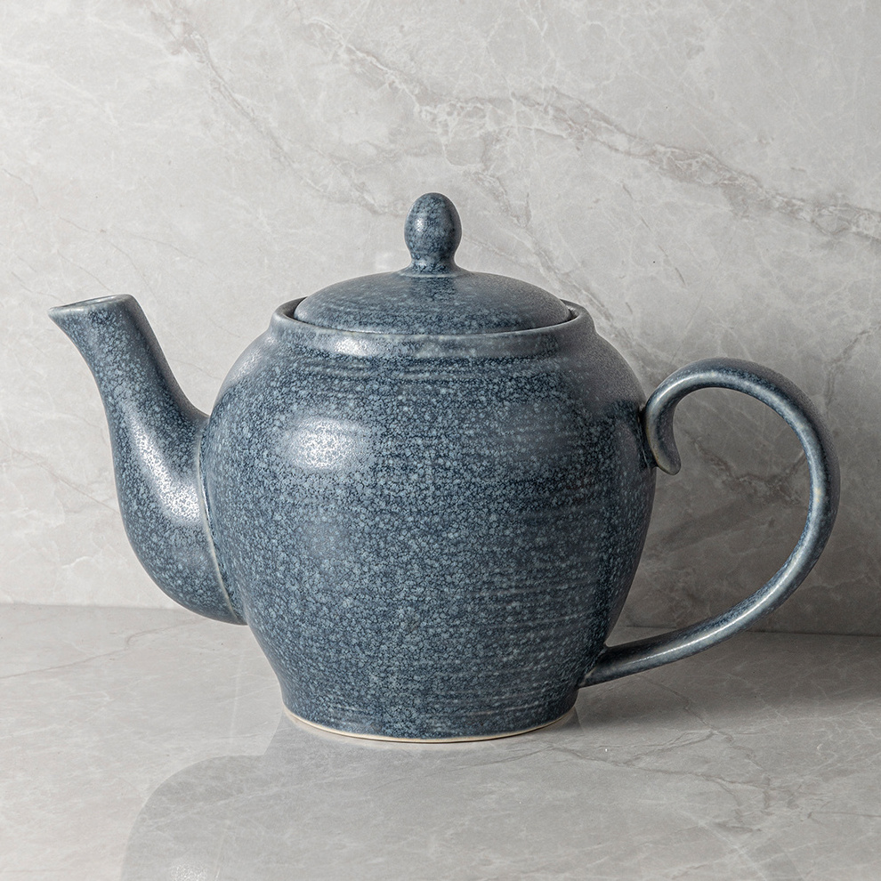 Stoneware Restaurants 2021 New Navy Blue Novelty Nordic Speckle OEM ODM Porcelain Coffee Pot Custom LOGO 1000ml Ceramic Tea Pot