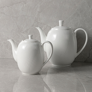 Porcelain Pot Tableware Coffee Tea Pots With Elegent Embossed Pattern For Wedding Hotel Ceramic White Fine china Vajjila Teapot