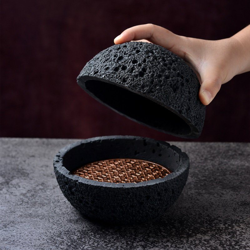 2023 Vaisselle Piatti Pratos restaurante restaurant hotel horeca volcanic rock ball stone soup tray dry ice dishes Ball bowl set