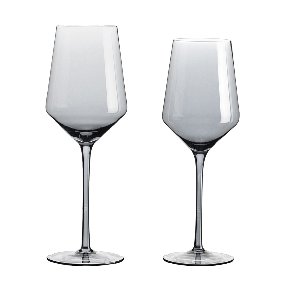 Slanted Crystal Clear Handmade Glassware Red Wine Glass Banquet Supplies Wine Glasses Smoke Grey Color Luxury Drinking Glass Cup