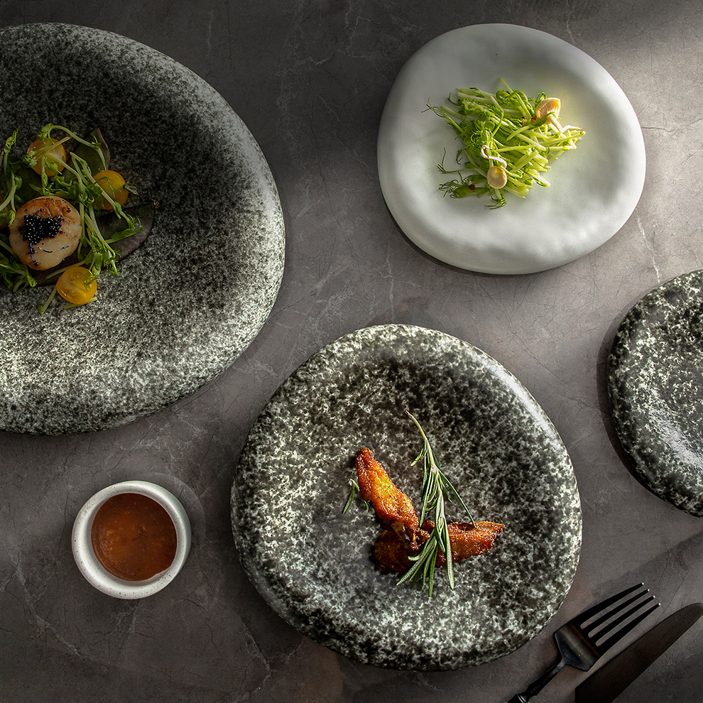 Creative Porcelain Stone Plate Dishes Catering Plato Dinnerware Vajilla Catered Events  Matte Restaurant Ceramic Plate