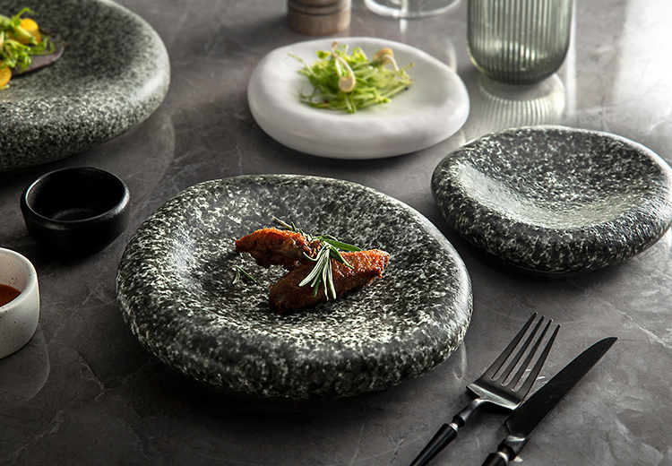 Creative Porcelain Stone Plate Dishes Catering Plato Dinnerware Vajilla Catered Events  Matte Restaurant Ceramic Plate