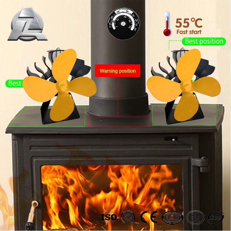 Circulation and ventilation color anodizing wood aluminum standing red color profile stove 4 blades fan