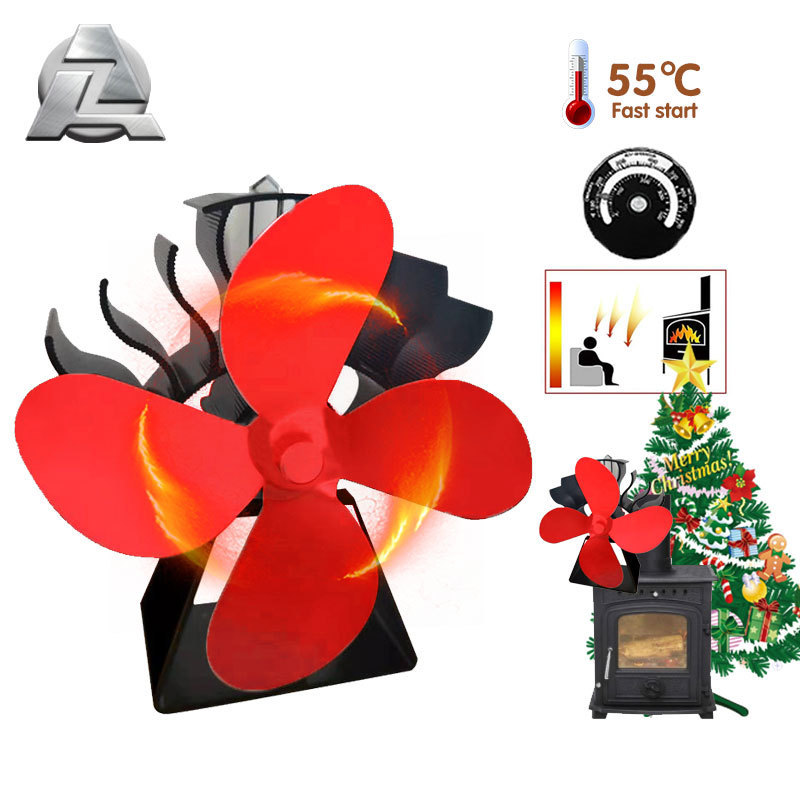 Circulation and ventilation color anodizing wood aluminum standing red color profile stove 4 blades fan