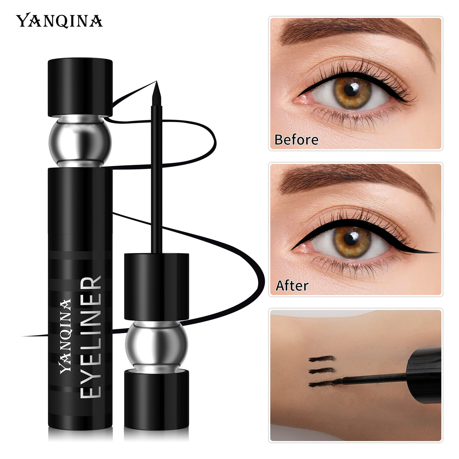 Source factory direct sales cool black quick-drying eyeliner waterproof holding thick black eyeliner pen