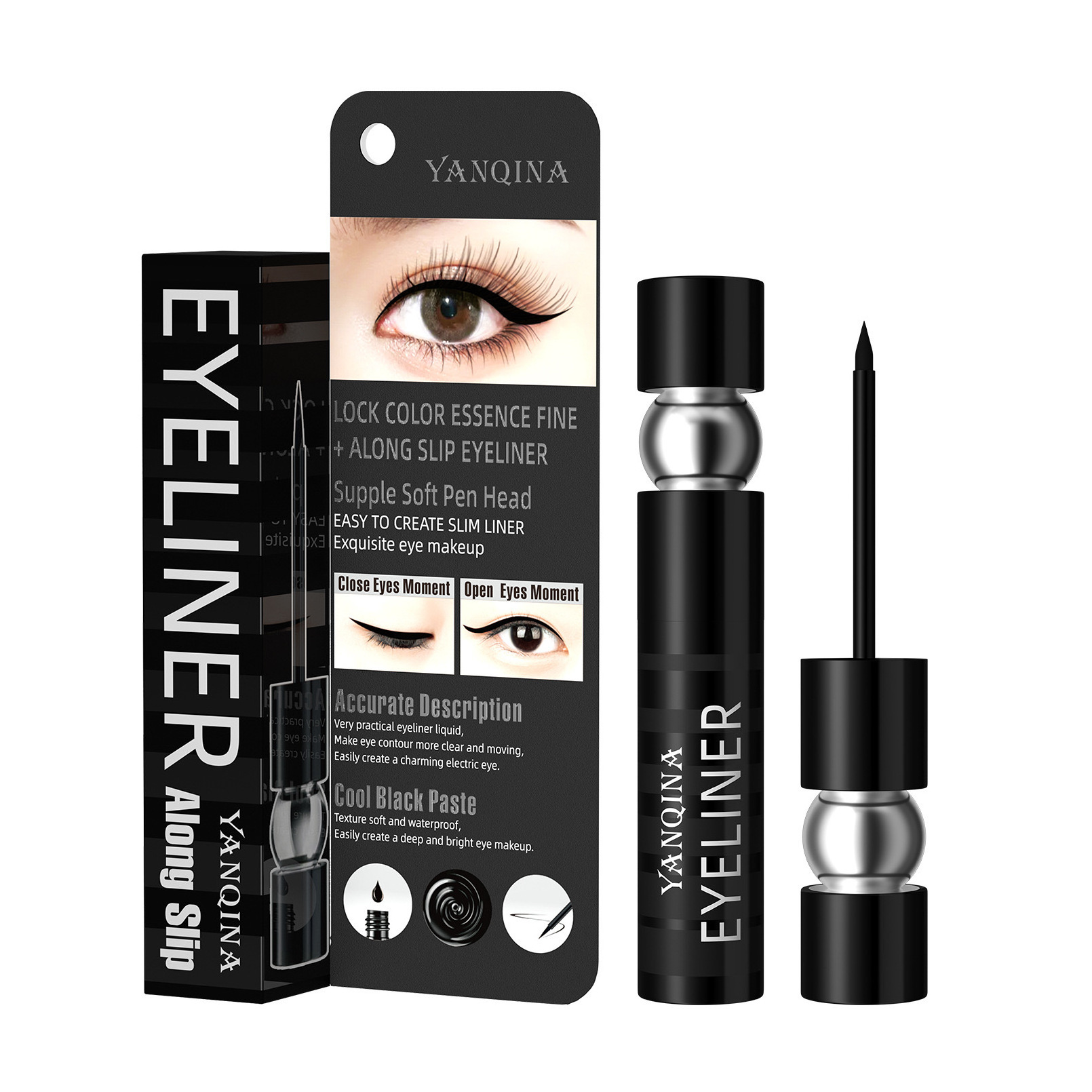 Source factory direct sales cool black quick-drying eyeliner waterproof holding thick black eyeliner pen