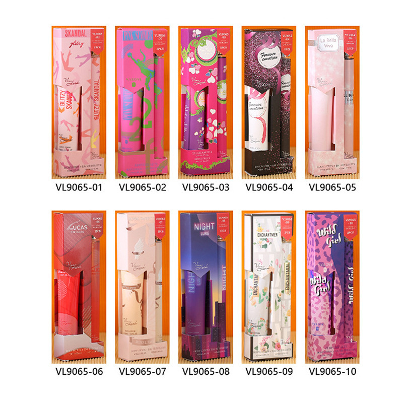 V.V.LOVE explosive women's perfume set, 35ml*2 test tube perfumes and body lotion two-piece set for wholesale.