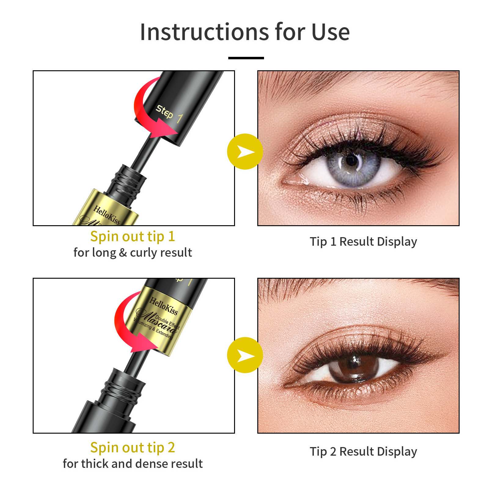 Dual Action 4d Mascara 2-In-1 Lengthening Curling Volumizing Non-Smudging Waterproof Mascara