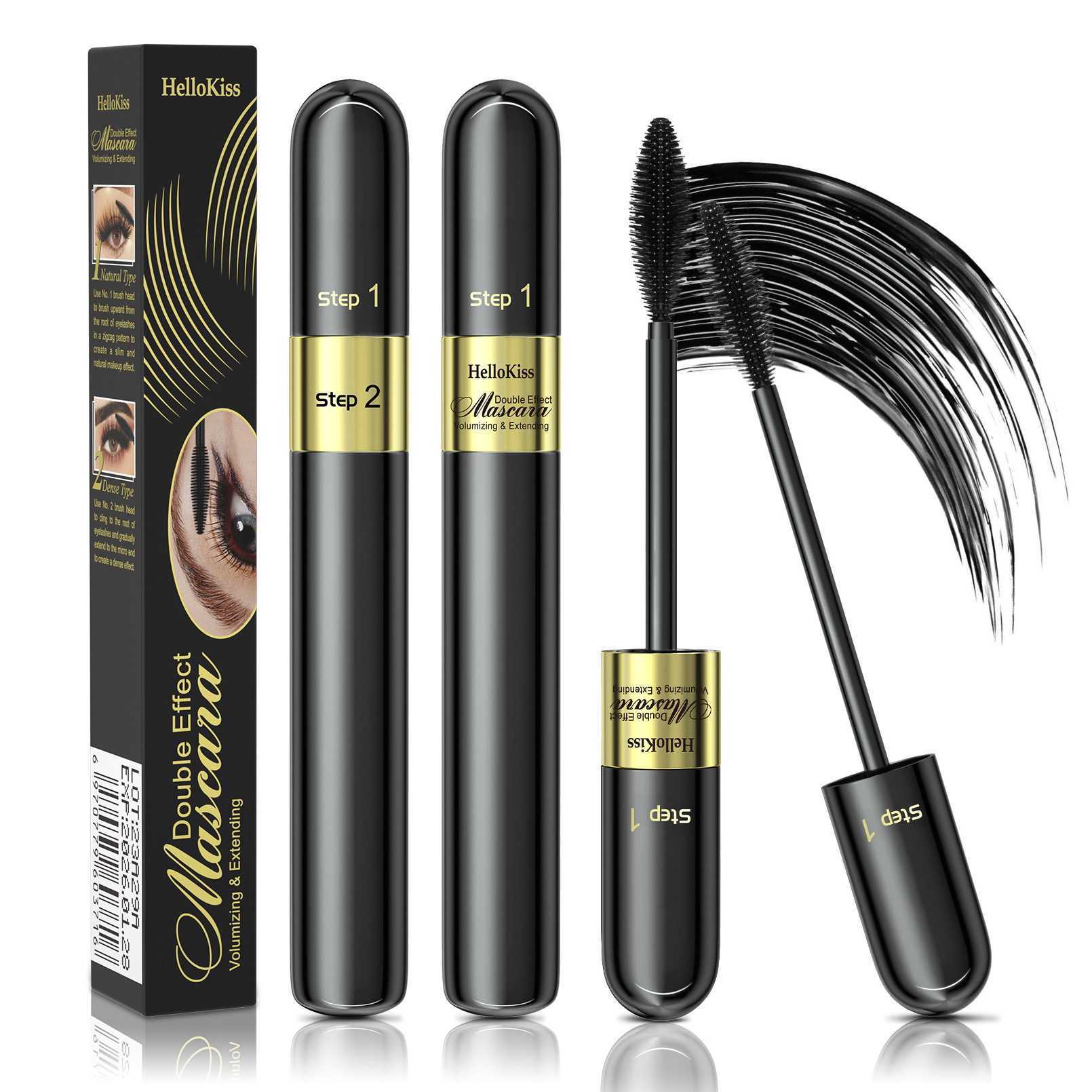 Dual Action 4d Mascara 2-In-1 Lengthening Curling Volumizing Non-Smudging Waterproof Mascara