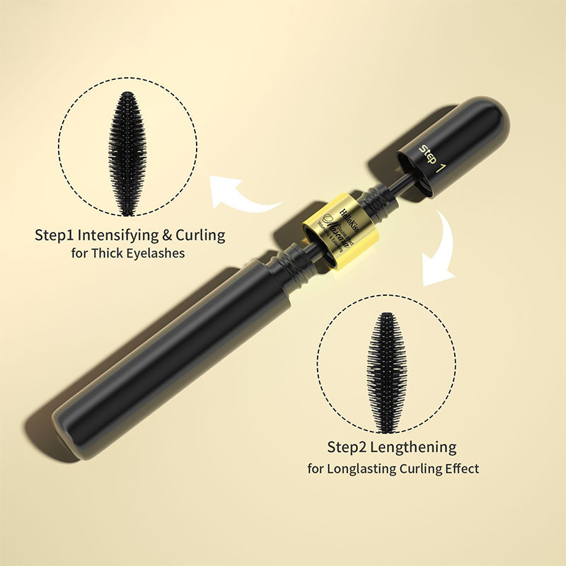 Dual Action 4d Mascara 2-In-1 Lengthening Curling Volumizing Non-Smudging Waterproof Mascara