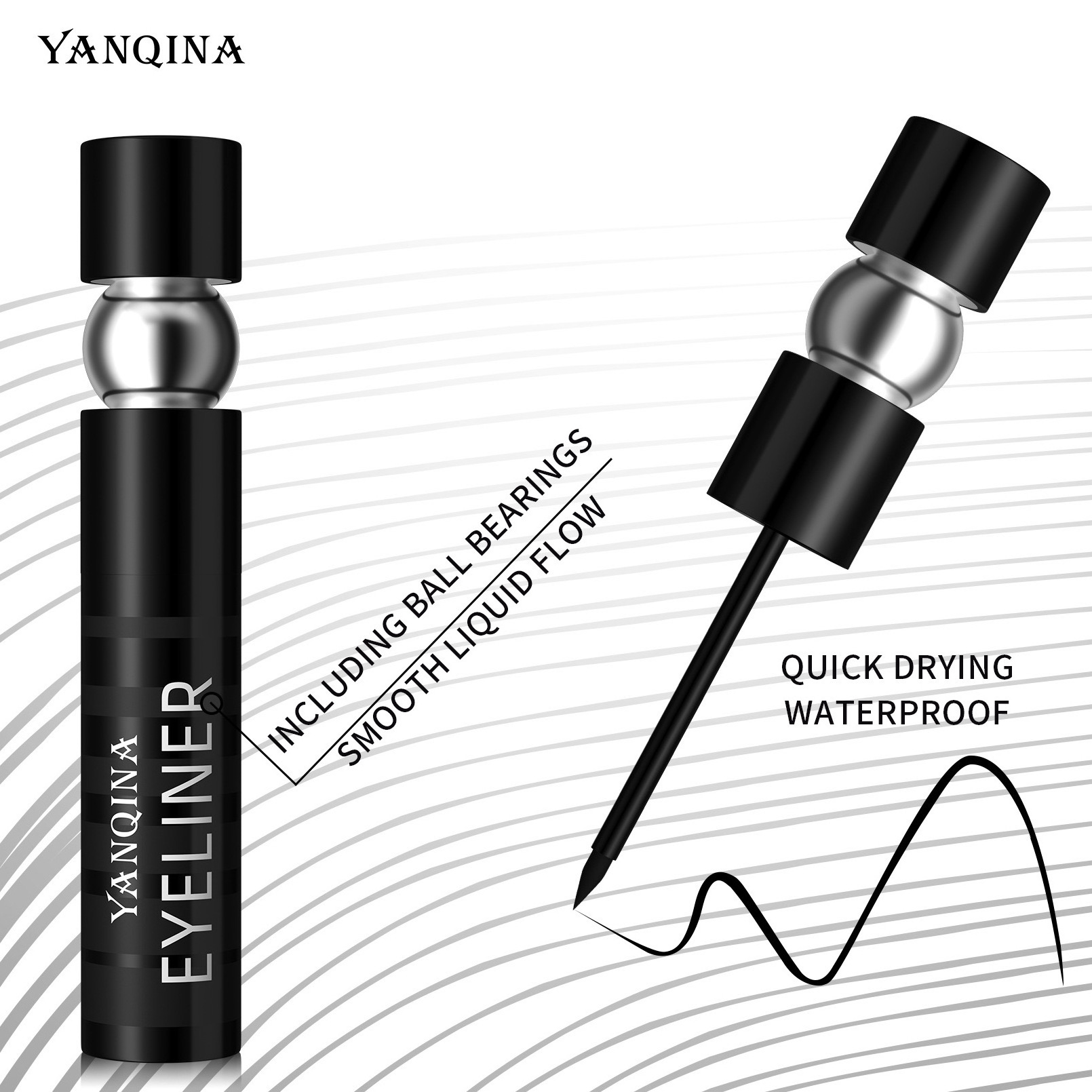 Source factory direct sales cool black quick-drying eyeliner waterproof holding thick black eyeliner pen