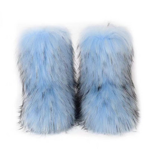 2024 Factory direct sales wholesale women's snow boots imitation raccoon fur snow bootsfur snow boots