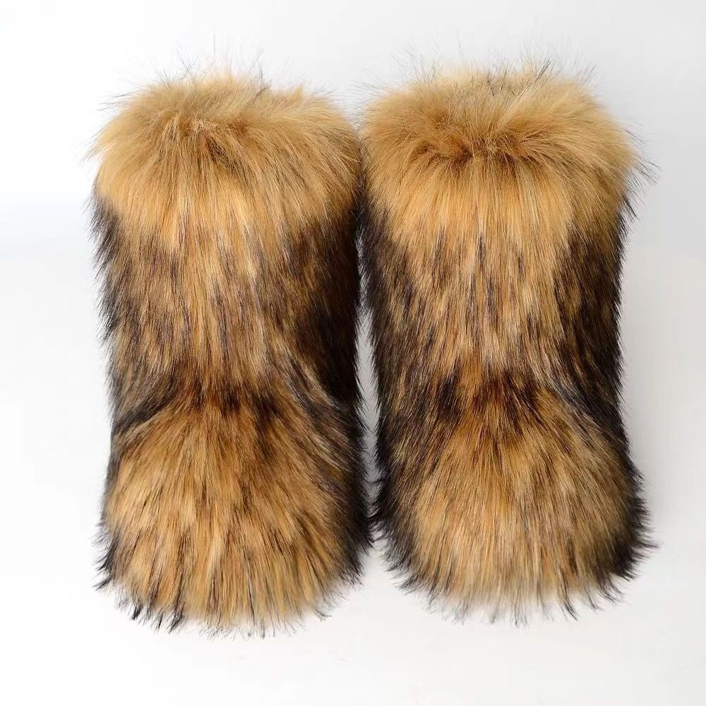 2024 Hot selling women's imitation raccoon leather boots factory wholesale high-quality snow boots fur snow boots