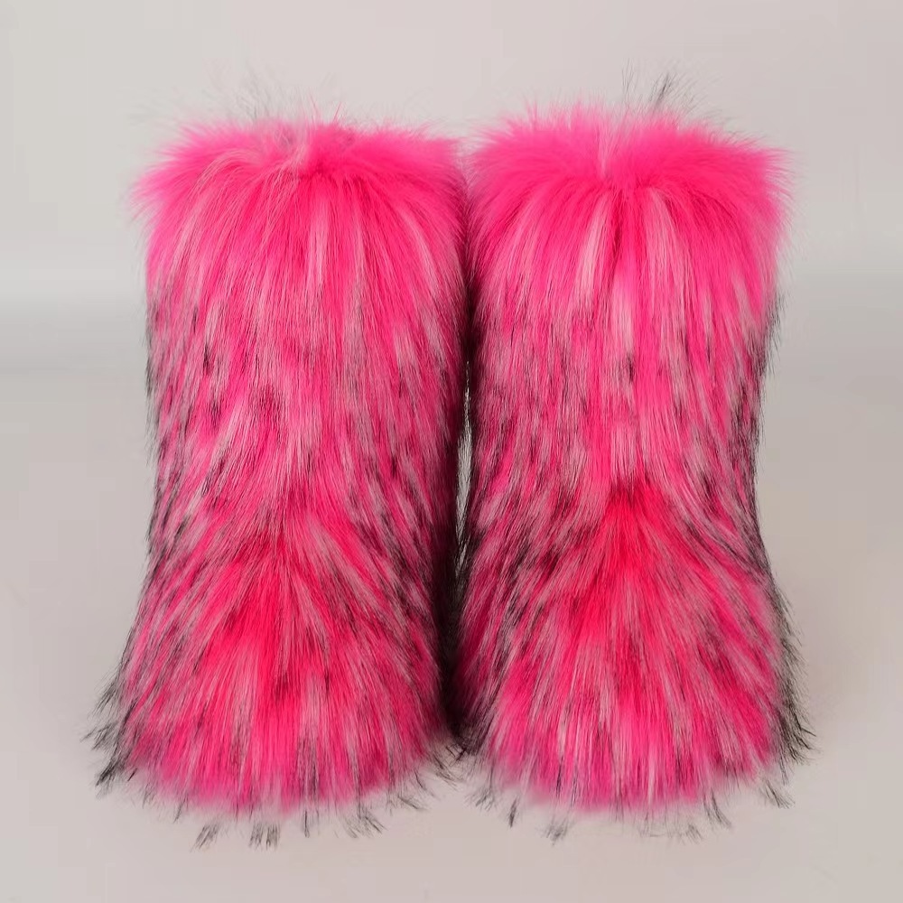 2024 Hot selling women's imitation raccoon leather boots factory wholesale high-quality snow boots fur snow boots