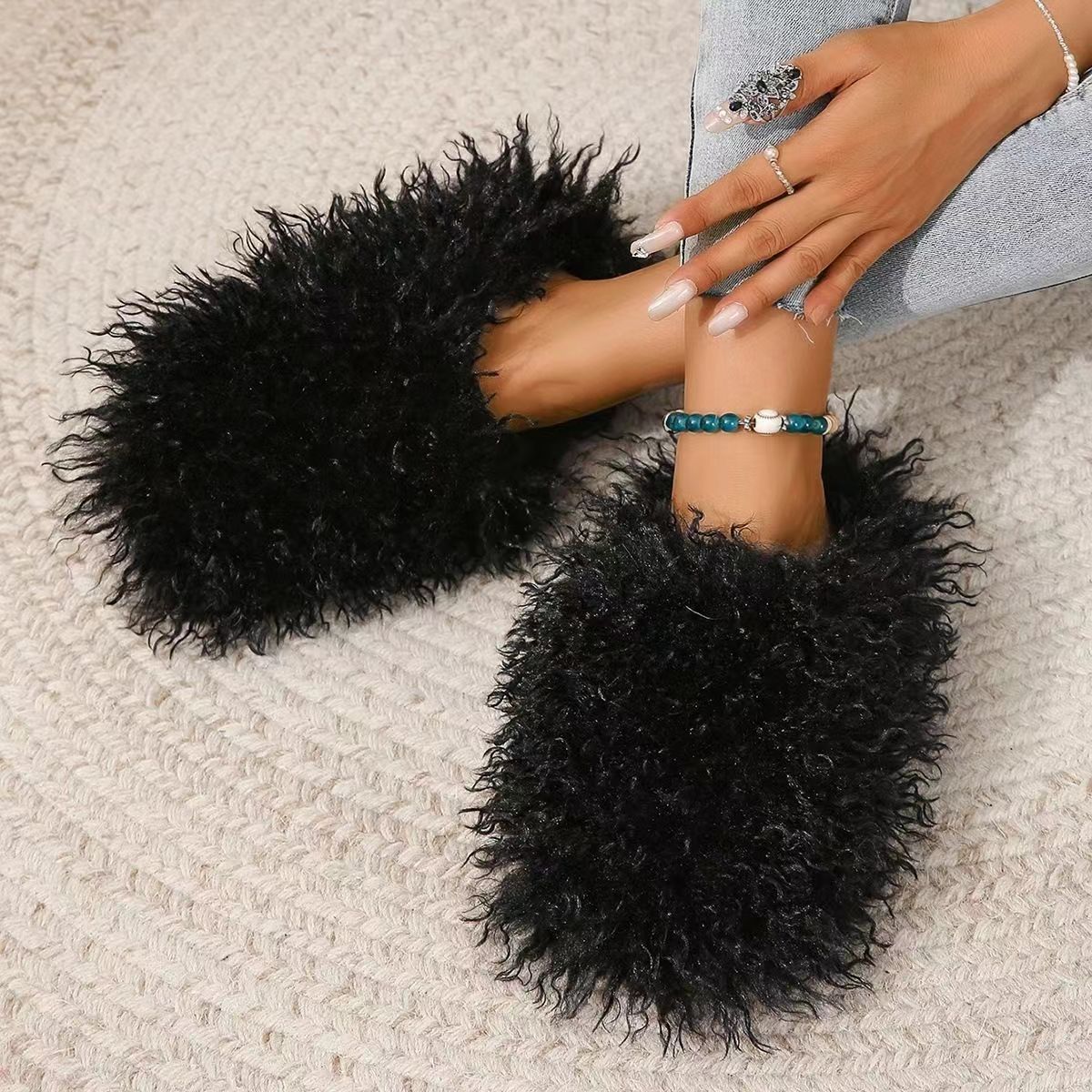 New style ladies fur slides winter home slippers factory fast shipping mongolian wool slippers