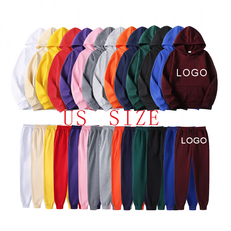 High quality sublimation blanks hoodie set 100% polyester Custom design sweatpants and hoodie set for men