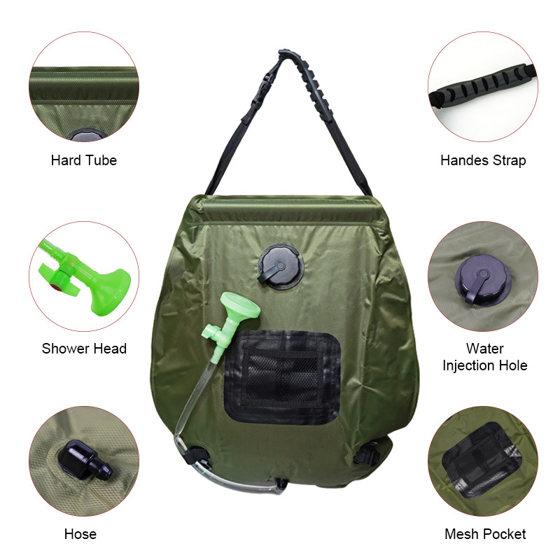 Factory OEM 20L outdoor PVC Hiking travelling Beach portable pool camping solar bath shower heating water bag