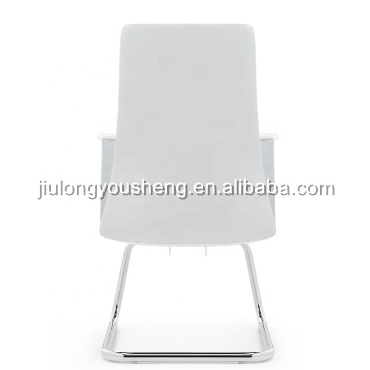 White Leather Client Chair for Meeting Wood Office Chair Conference Room Furnitures Foshan Office Chair