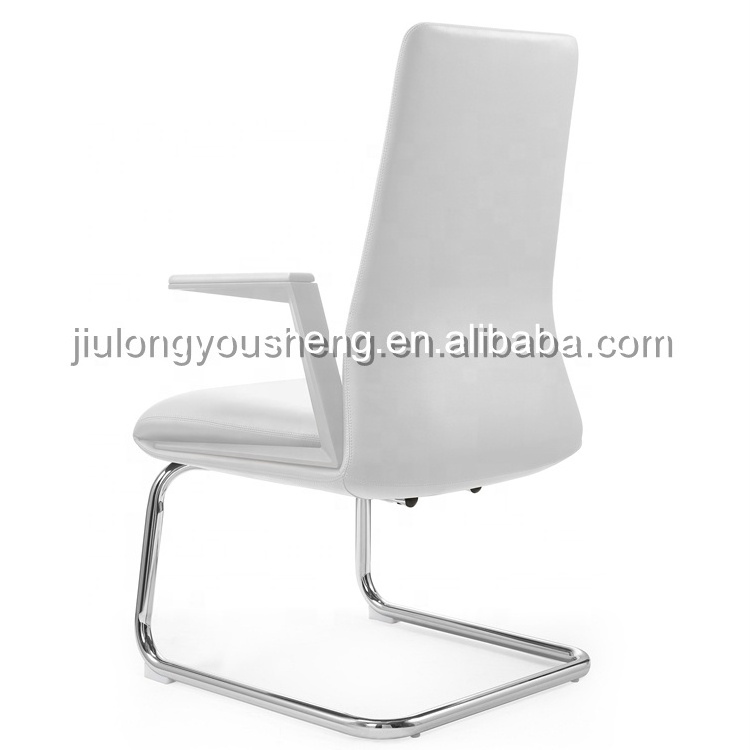 White Leather Client Chair for Meeting Wood Office Chair Conference Room Furnitures Foshan Office Chair