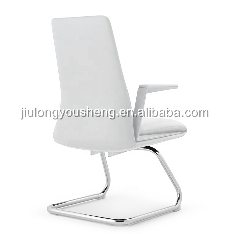 White Leather Client Chair for Meeting Wood Office Chair Conference Room Furnitures Foshan Office Chair