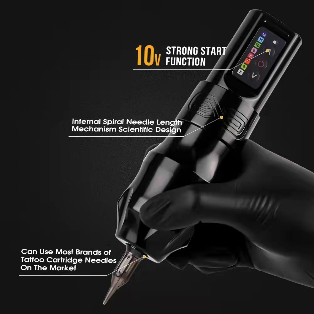 Rotary Tattoo Machine Pen, RCA and Wireless Connection  4.0mm Stroke Tattoo Battery Power Supply