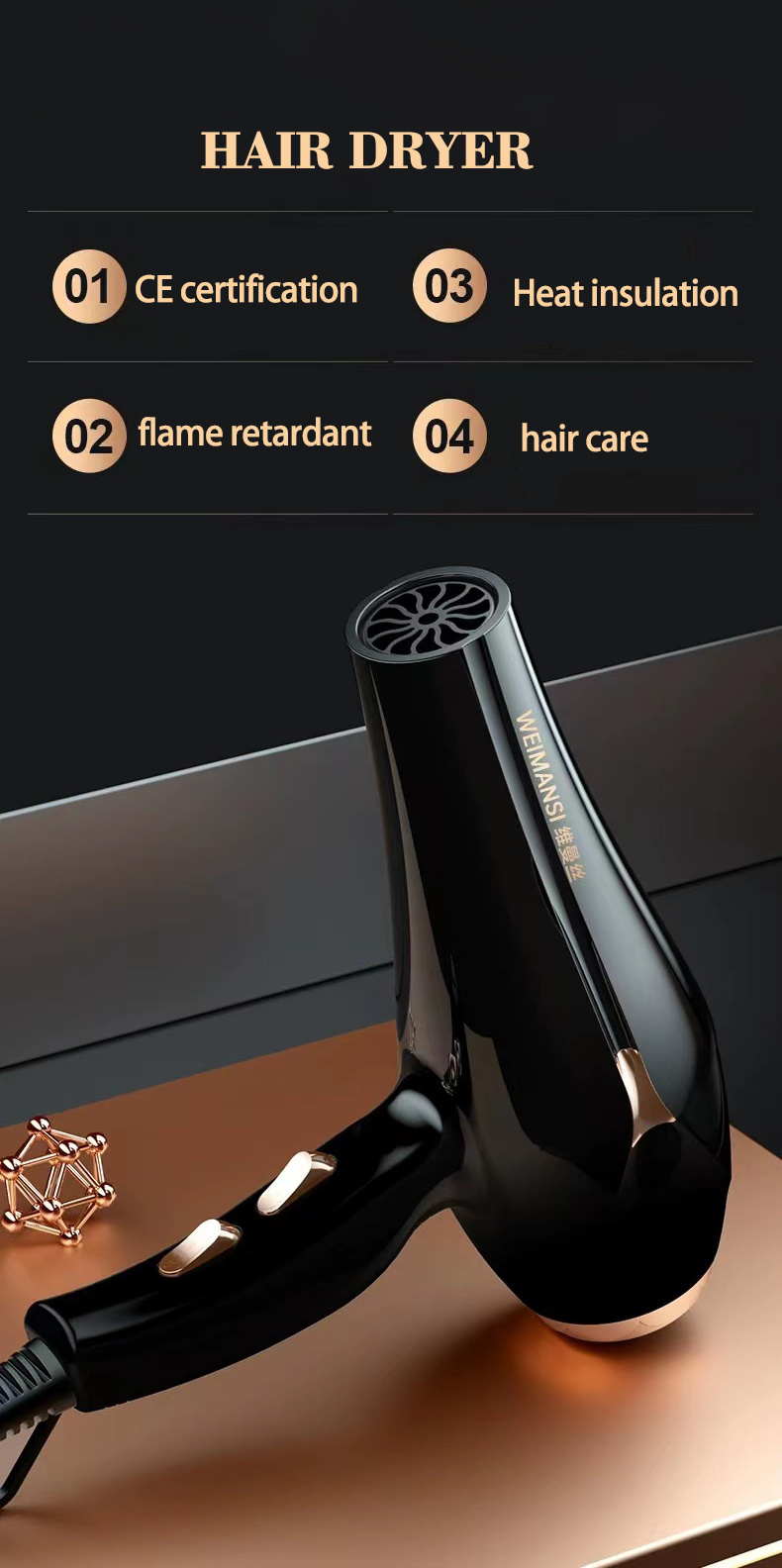 High-powered salon hair dryer UNfoldable handle 1300W 2000W power cold hot air High speed hair dryer