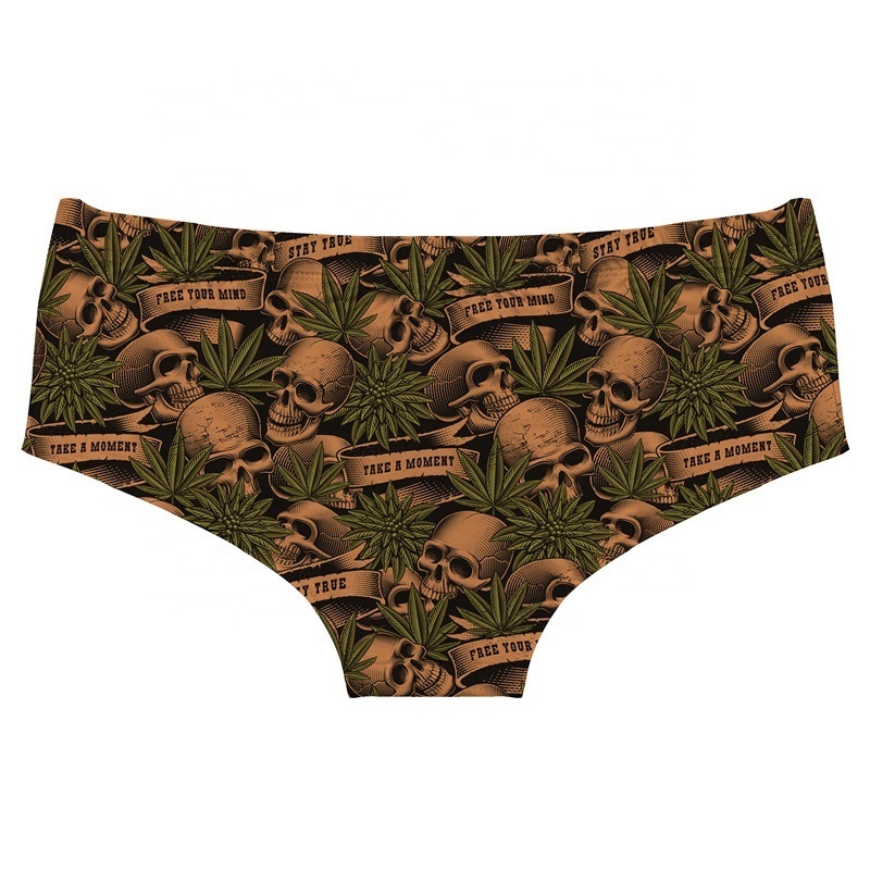 Custom Hot Selling Women Underwear Panties SKULL Print Push Up Briefs Lingerie Thong For Girls