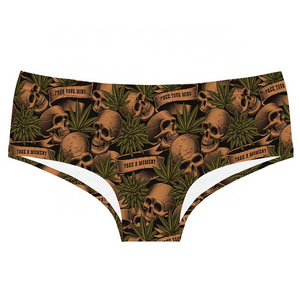 Custom Hot Selling Women Underwear Panties SKULL Print Push Up Briefs Lingerie Thong For Girls