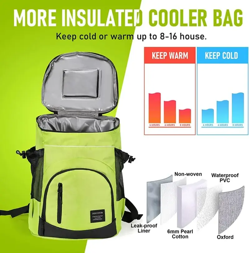 30L Picnic Insulated Cooler Backpack Collapsible Wine Bottle Camping Cool Carrier Bag Double Shoulder Outdoor Lunch Ice Bag