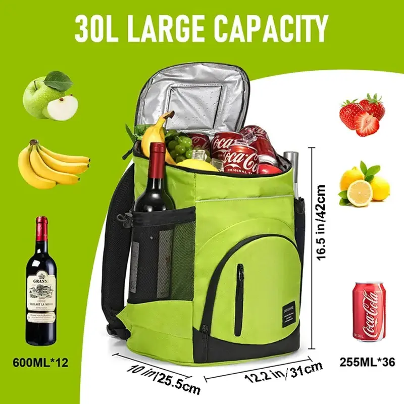 30L Picnic Insulated Cooler Backpack Collapsible Wine Bottle Camping Cool Carrier Bag Double Shoulder Outdoor Lunch Ice Bag