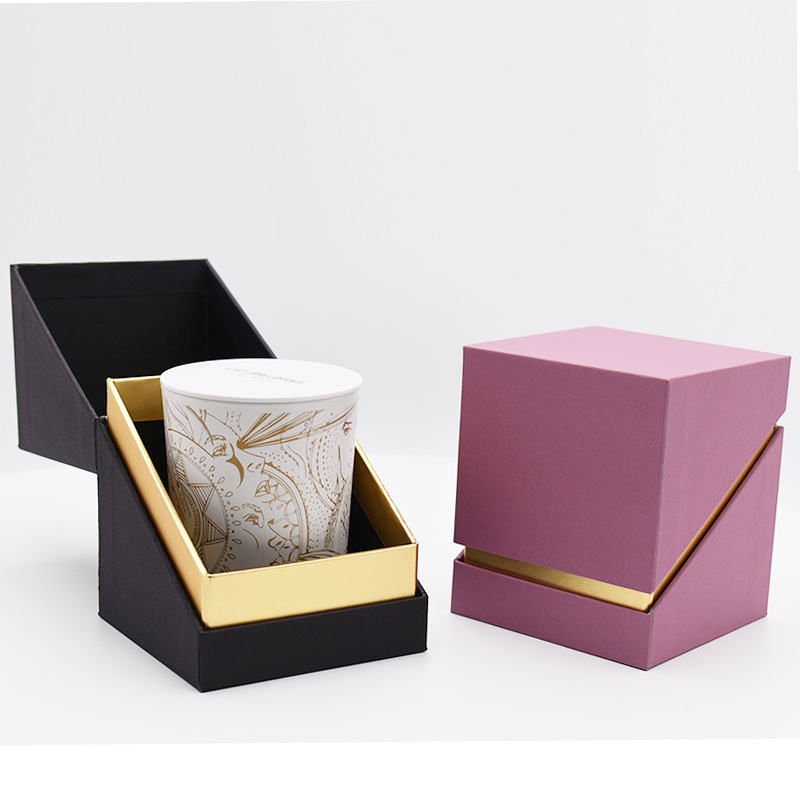 Custom pink gold paper luxury personalised candle packaging boxes for 8 oz candle with EVA insert