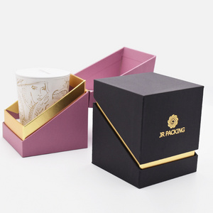 Custom pink gold paper luxury personalised candle packaging boxes for 8 oz candle with EVA insert