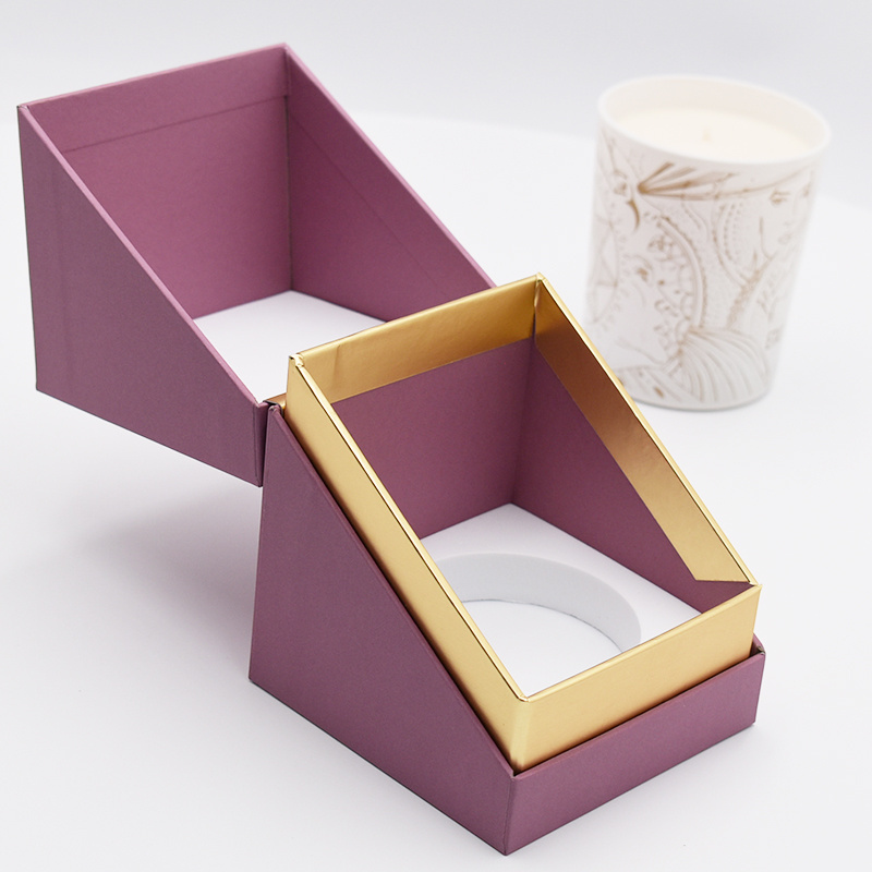 Custom pink gold paper luxury personalised candle packaging boxes for 8 oz candle with EVA insert