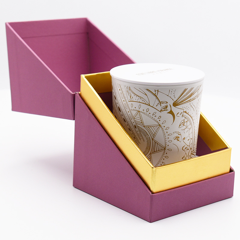 Custom pink gold paper luxury personalised candle packaging boxes for 8 oz candle with EVA insert