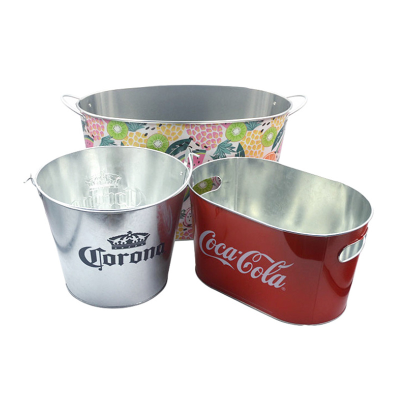 High quality champagne wine bottle holder custom galvanized metal tin beer beverage ice bucket for 6 bottles