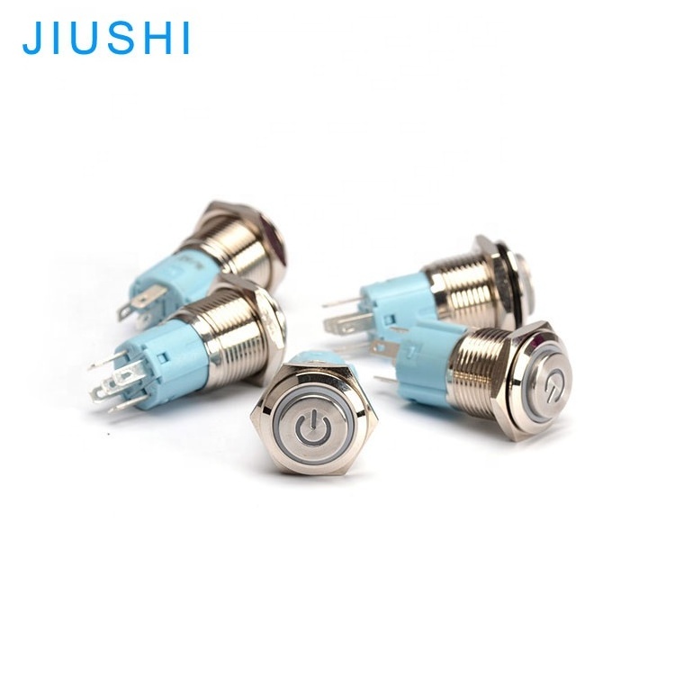 A16-11DDH metal momentary 5 pins 16mm LED push button switch power symbol high headwaterproof 12V 24V 220V