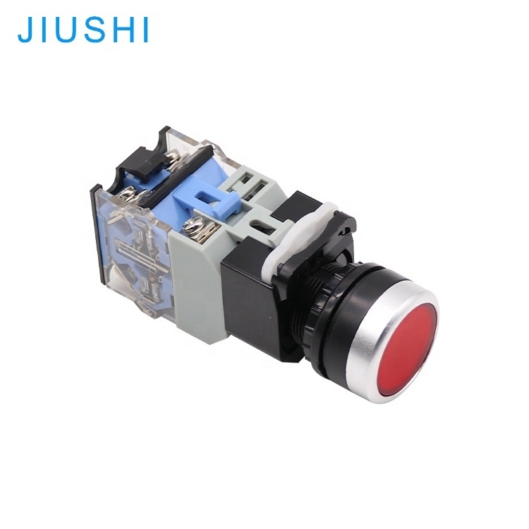 JIUSHI LA38-11D 22mm momentary flat push button led switch 12v 24v 220v LED red green yellow