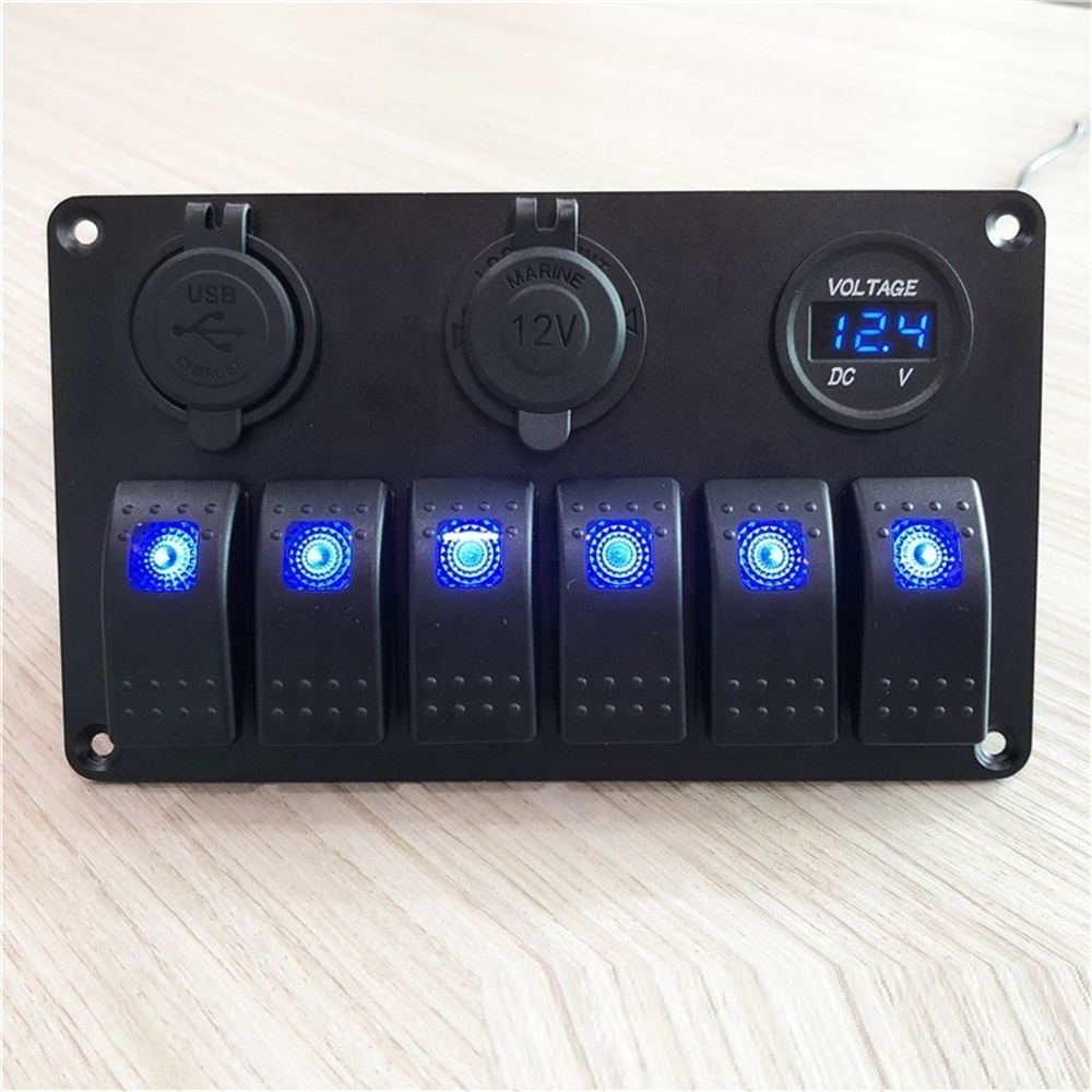 DC12V 24V Waterproof 6 Gang Led Light Rocker Switch Panel for Car RV Offroad SUV Marine Boat