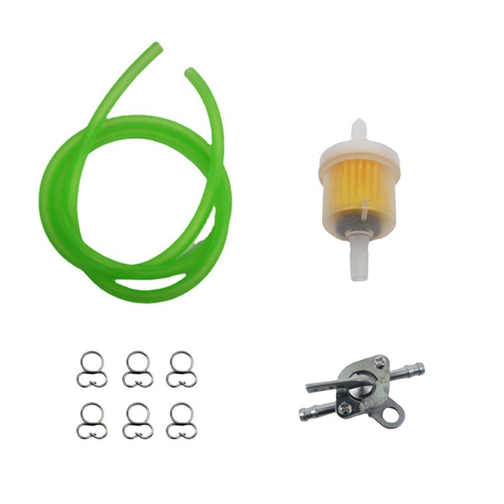 1 Set 6mm Hose Motorcycle Gasoline Fuel Tap Faucet Gas Fuel Petrol Filter Kit with Switch Valve