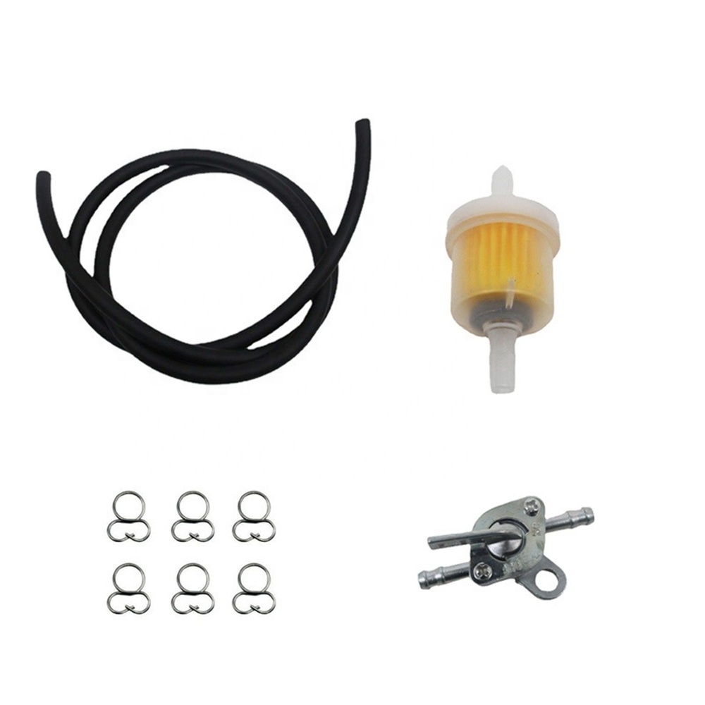 1 Set 6mm Hose Motorcycle Gasoline Fuel Tap Faucet Gas Fuel Petrol Filter Kit with Switch Valve