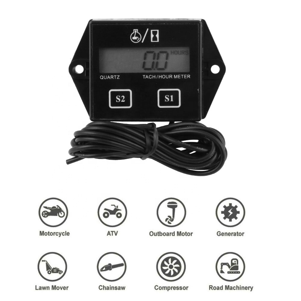 Motocycle Motor Bike Moto Digital LCD Display Inductive Stroke Engine Tachometer Tach Hour Meter Gauge For Car Tractor Boat