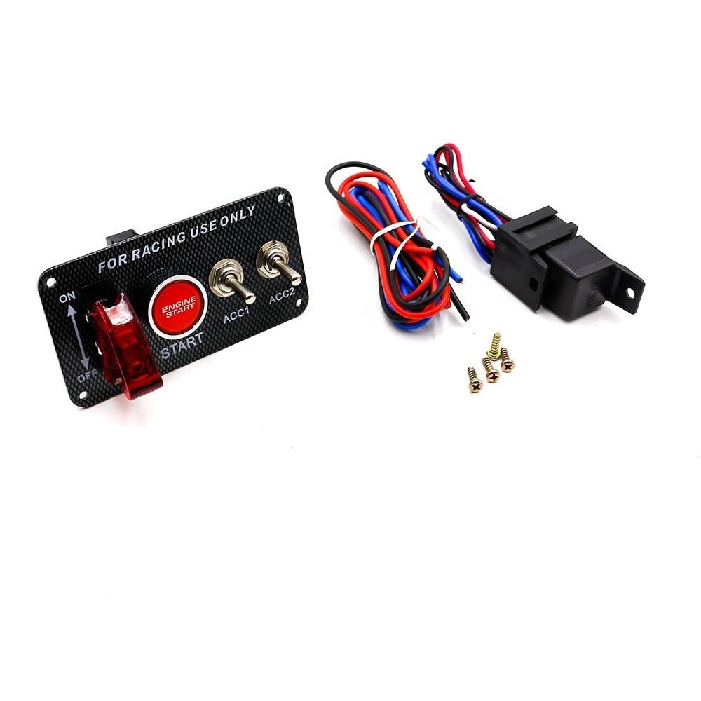 12V Universal Car Engine Start Carbon Fiber LED Push Button Toggle Ignition Panel Switch for Racing