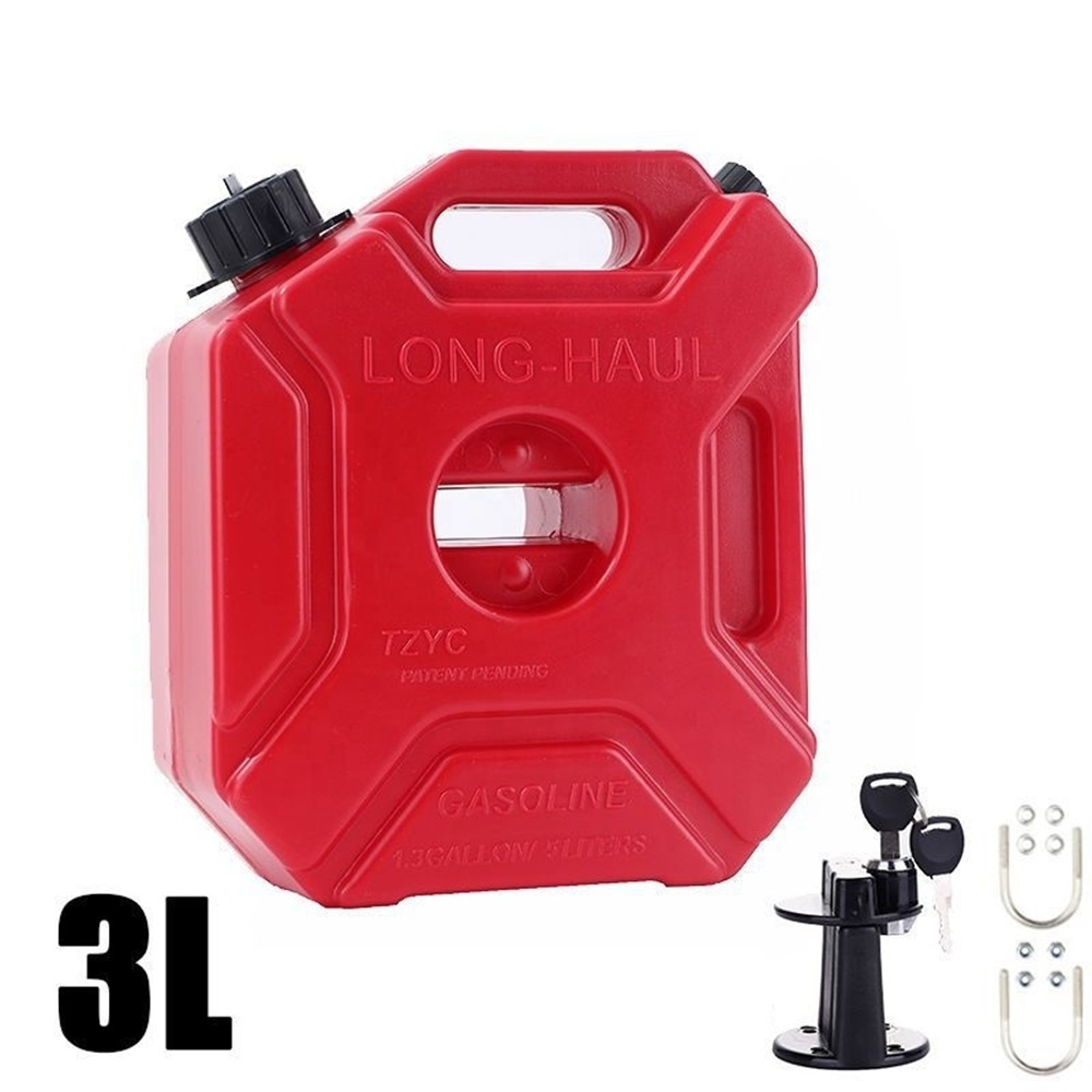 3L 5L Portable Plastic Motorcycle Gas Oil Gasoline Petro Jerry Can With Lock Mount Bracket