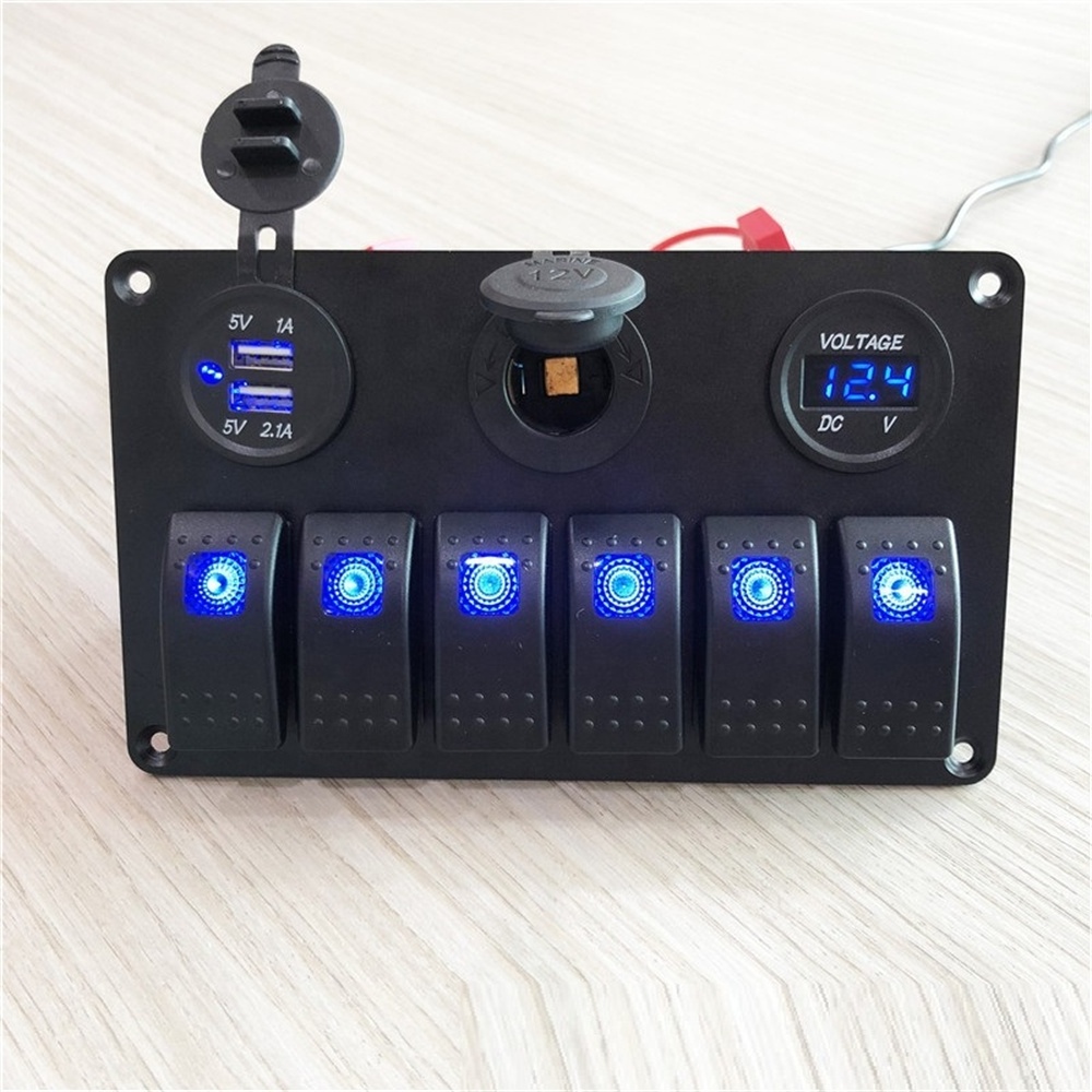 DC12V 24V Waterproof 6 Gang Led Light Rocker Switch Panel for Car RV Offroad SUV Marine Boat