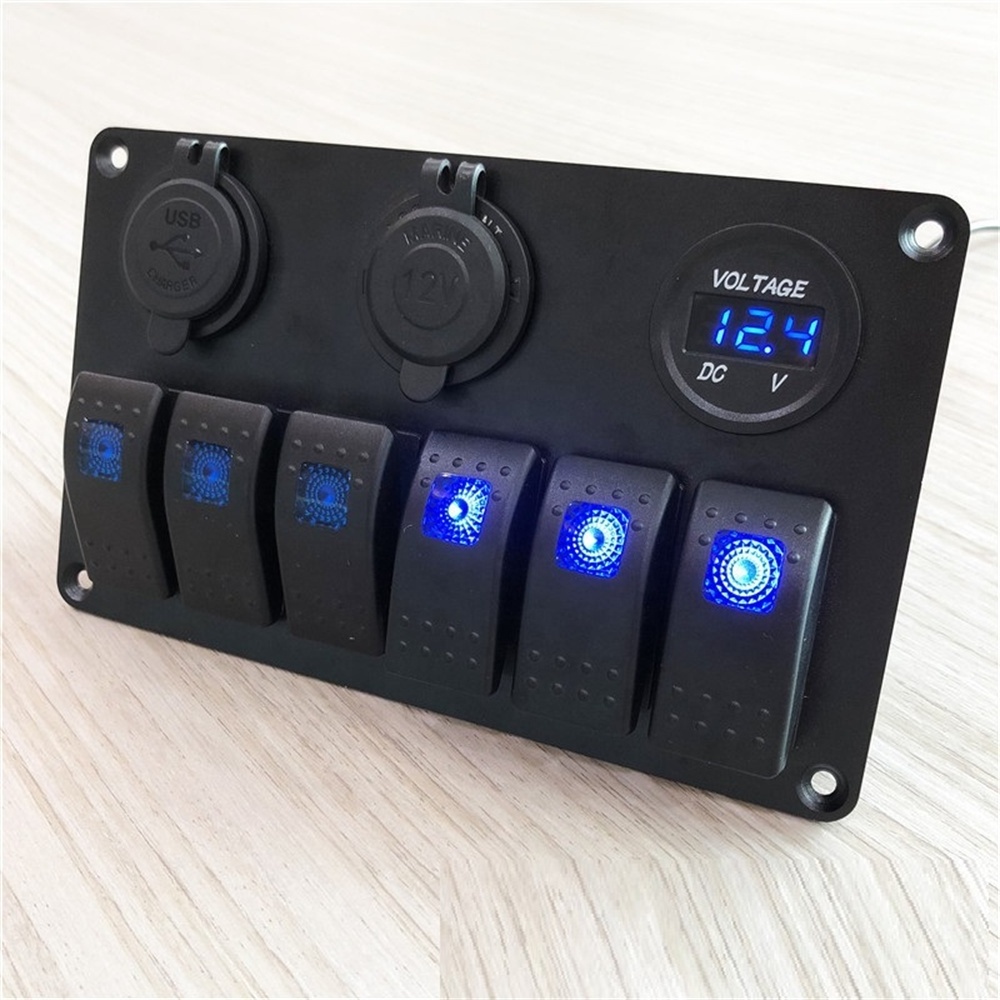 DC12V 24V Waterproof 6 Gang Led Light Rocker Switch Panel for Car RV Offroad SUV Marine Boat