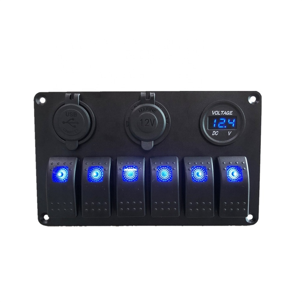 DC12V 24V Waterproof 6 Gang Led Light Rocker Switch Panel for Car RV Offroad SUV Marine Boat