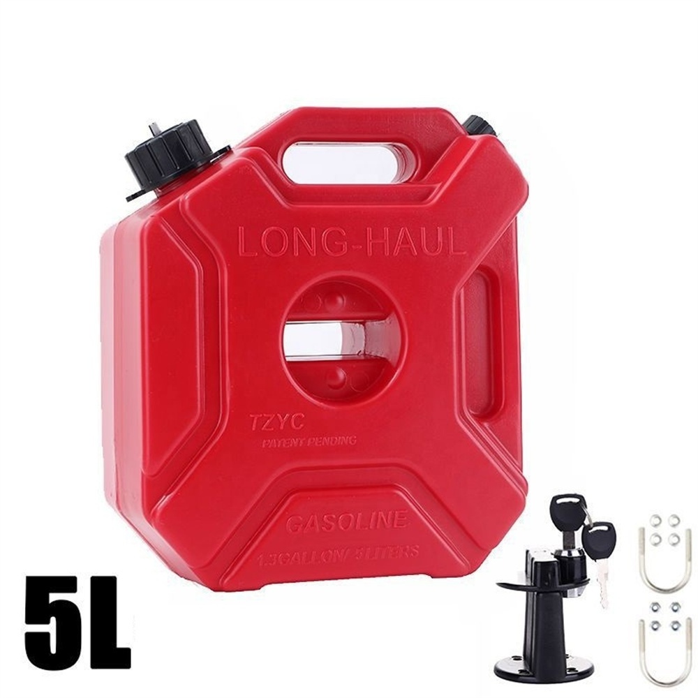 3L 5L Portable Plastic Motorcycle Gas Oil Gasoline Petro Jerry Can With Lock Mount Bracket