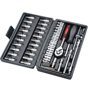 high quality Multifunctional Chrome Vanadium Steel wrench Socket  46pcs Repair Tools set for cars with plastic black box